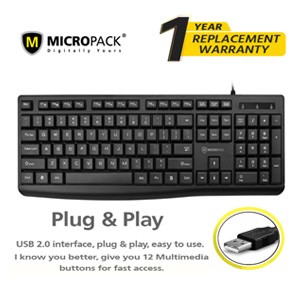 Micropack USB Keyboard K-206 | Low Cap Black Multimedia Hot Keys